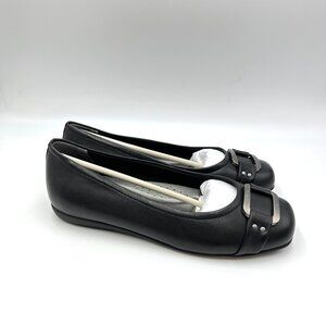 7.5W 7.5 WIDE WIDTH Trotters Black Leather Slip On Ballet Flats Shoes